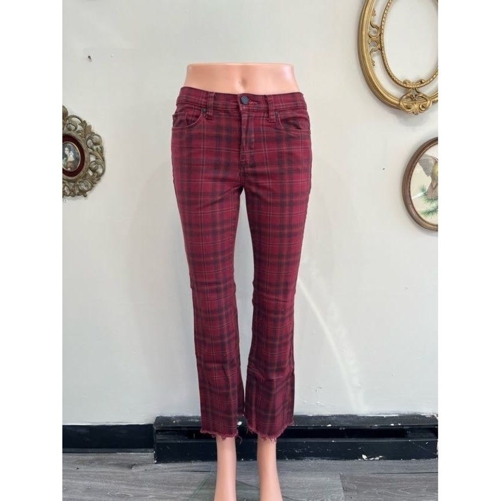 BLANKNYC See You Tonight Plaid Raw Hem Kick Flare Jeans